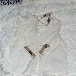 Toddler Girl Burberry Button Down Shirt( WHITE)